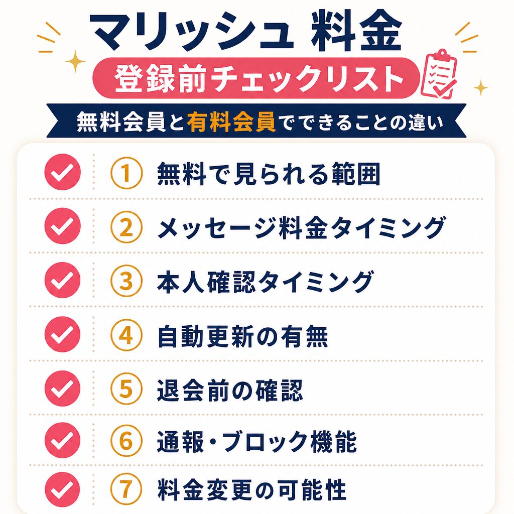 無料と有料の機能を比較するチェックリストのイメージ
